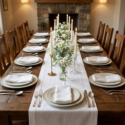 Urban Villa Christmas TableRunner 100% Cotton Fused Table Runner 14''x 72'' Over Sized Hemstitch White Table Runner Every Day Use Heavier Quality TableRunner