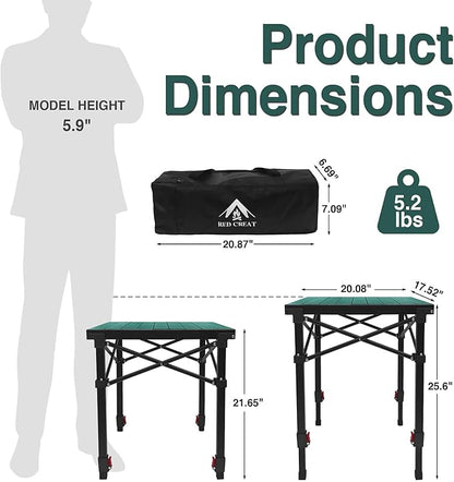 Camping Table Portable Foldable with Adjustable Height, Lightweight Collapsible Aluminum Roll-Up Camp Table with Storage Bag & Carry Bag, Heat-Resistant for RV Picnic BBQ Camping (Medium 20"×18")