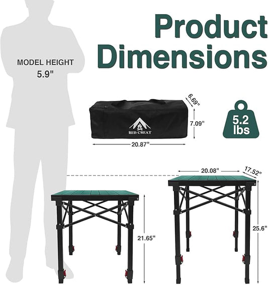 Camping Table Portable Foldable with Adjustable Height, Lightweight Collapsible Aluminum Roll-Up Camp Table with Storage Bag & Carry Bag, Heat-Resistant for RV Picnic BBQ Camping (Medium 20"×18")