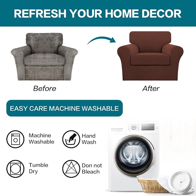 Turquoize 2 Piece Chair Covers Armchair Slipcovers for Living Room Armchair Sofa Cover with Individual Cushion Covers Feature Jacquard Fabric (Chair, Burnt Brick)