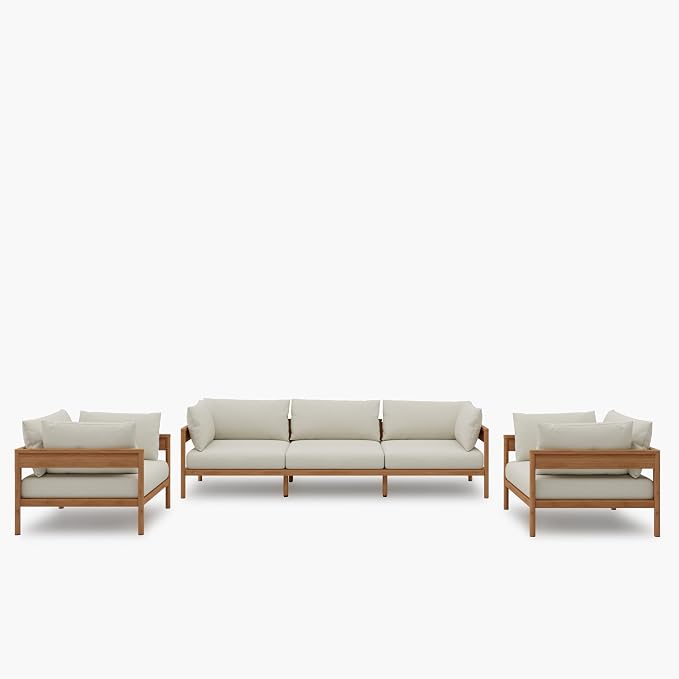 Acanva Vento Outdoor Patio Furniture Set, Couch + 2 x Armchairs | All-Weather Aluminium Frame, Water-Resistant Olefin Cushions, Patio Conversation Sets for Backyard, Garden, Porch