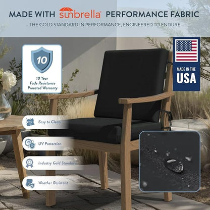 California Umbrella Outdoor Dining Chair, Set of 2 Patio Seat Cushions, 20 x 40 Inch, Premium Outdoor Memory Foam, Fade Resistant, Sunbrella Fabric, Fabric Ties, Black