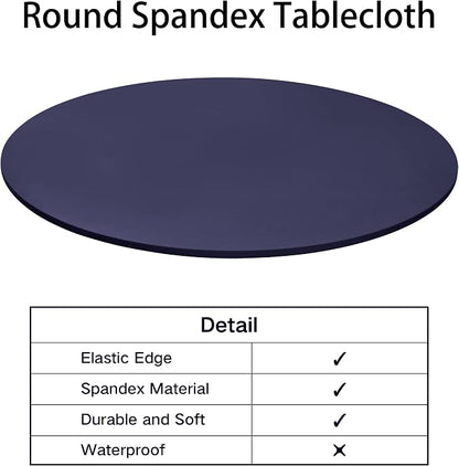 NEWISHER Round Fitted Table Cover Spandex Stretch Tablecloth 48 inch | Elastic Edged Table Cloth, Navy Blue Table Top Cover, Washable Tablecloth for Dining Picnic Patio