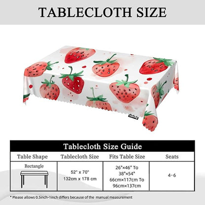 Swono Strawberry Red Tablecloth Summer Fruits Strawberry Leaves Decorative Table Cover for Kitchen, Party Banquet and Holiday Tablecloth, 52x70 Inch(4-6 Seats)