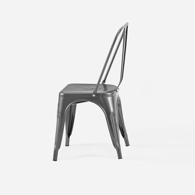 AC Pacific 18 Inch Seat Height Industrial Metal Dining Chairs, Stackable Kitchen or Bar Seat, Durable Modern Design, Versatile Accent Furniture, Set of 2, Grey