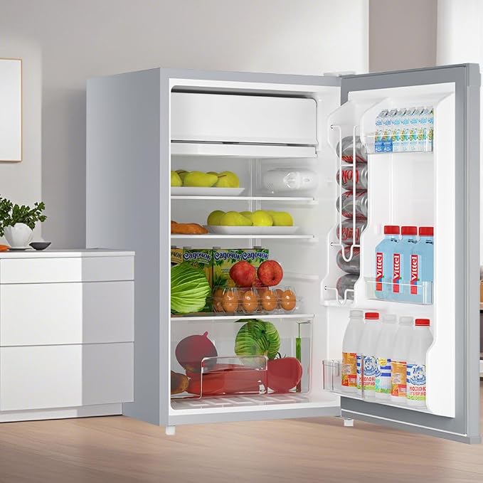 4.3 Cu.ft Mini Fridge with Freezer, Compact Refrigerator for Bedroom Office Dorm RV, Single Door Adjustable Temperature, Removable Shelves & Crisper Drawer