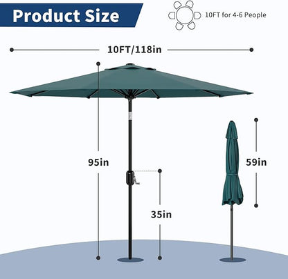 Garvee 10 ft Patio Umbrella - 8 Sturdy Ribs Outdoor Table Umbrella with Crank Lift & Push Button Tilt - Market Umbrella for Pool, Deck, Yard, Garden - Turquoise