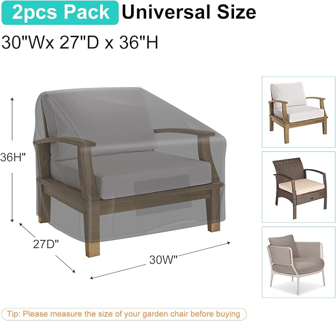 2 Pack Outdoor Patio Chair Covers Waterproof 30"Wx27"Dx36"H, Black | Patio Furniture Covers Protect from Rain, Dust & UV; Heavy-Duty Oxford Fits Lounge, Deep Seat & High Back Chairs on Lawns