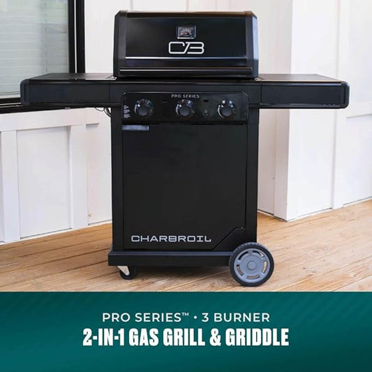 Charbroil Pro Series with Amplifire Technology 3-Burner Propane Gas Grill and Griddle Cabinet, Black - 463365124
