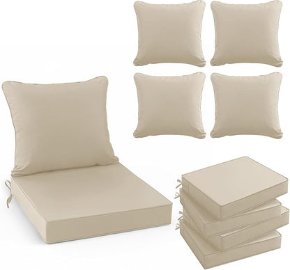 Summsun Patio Chair Cushions 22 x 22 Inch, Cream, Set of 4 | Double-Sided Water Resistant, Removable Cover, Back Pillow & Seat Cushion, Tie Straps, Fit for Patio, Garden, Sofa Couch