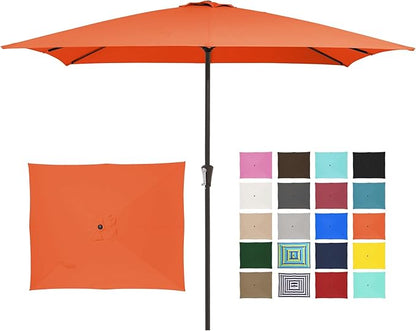 JEAREY 8x10 ft Rectangular Patio Umbrellas Outdoor Table Market Umbrella w/Crank, 8 Sturdy Ribs, UV Protection Windproof Sunproof for Garden, Deck, Backyard, Pool(Orange)