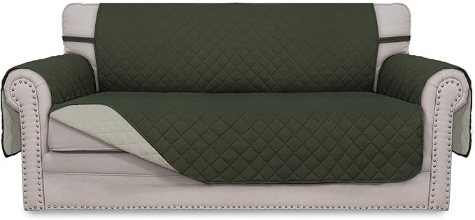 Easy-Going Reversible Couch Cover, 2 Cushion Sofa, Army Green/Beige | Oversized Loveseat Slipcover For Dogs, Water Resistant Mat, Living Room, Non-Slip Sofa Cover, Pet Friendly