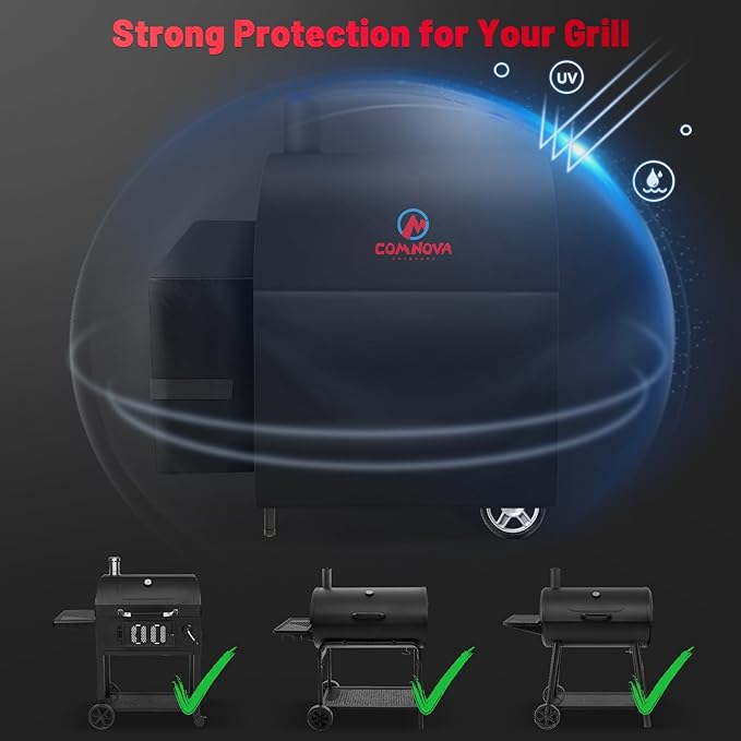 Comnova Grill Cover for Char Griller Smokin' Champ without Side Fire Box - 600D Waterproof Grill Cover Fits Smokin Champ 1624, Offset Smoker 1733, Blazer 2130, Classic 2175 Model - 45"L x 29"W x 50"H