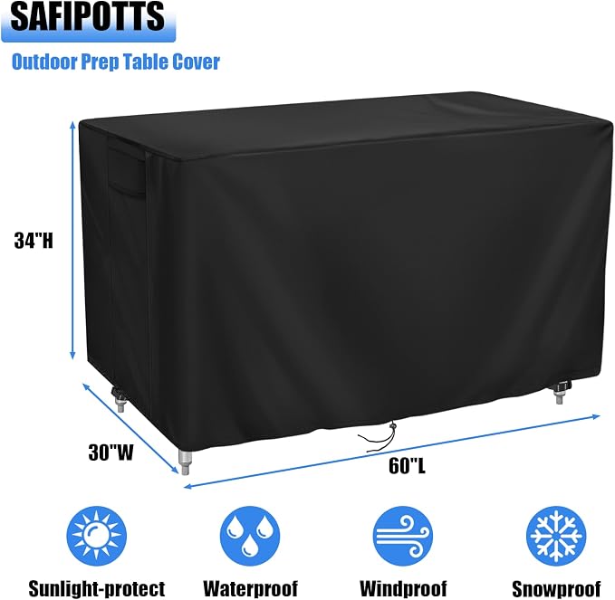 420D Outdoor Prep Table Cover 60 Inch,60''L x 30''W x 34''H,Black | Waterproof Patio Stainless Steel Table Cover, Workbench Covers Waterproof, Picnic BBQ Grill Cart Cover