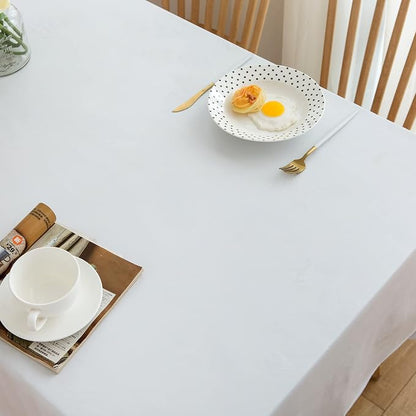 LIBERECOO Vinyl Tablecloth with Flannel Backing, Solid White, Waterproof, Stain-Resistant, Easy-Clean Table Cover for Dining, Kitchen, and Outdoor Use, 60" x 84" Rectangle
