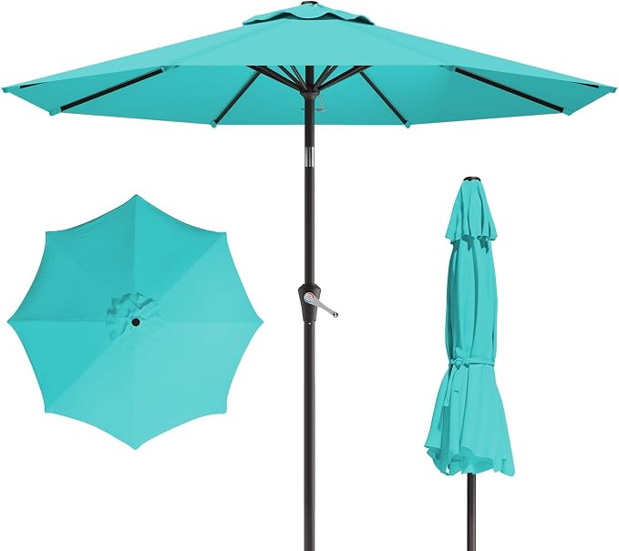 10FT Patio Umbrella, Outdoor Umbrella with Push Button Tilt and Crank, 8 Sturdy Ribs, UV Protection & Waterproof Market Umbrella for Pool, Backyard, Beach,Deck