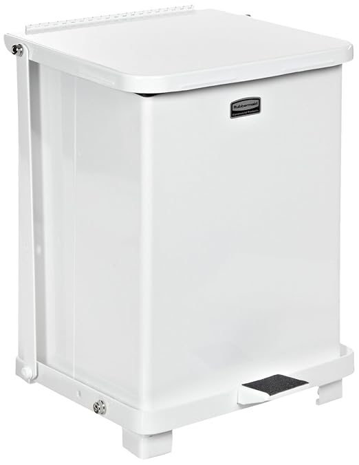 Rubbermaid Commercial Products Defenders Biohazard Steel Trash Can, Step-On, 25 GAL, White, Hospital/Doctor's Office/Healthcare Facilities