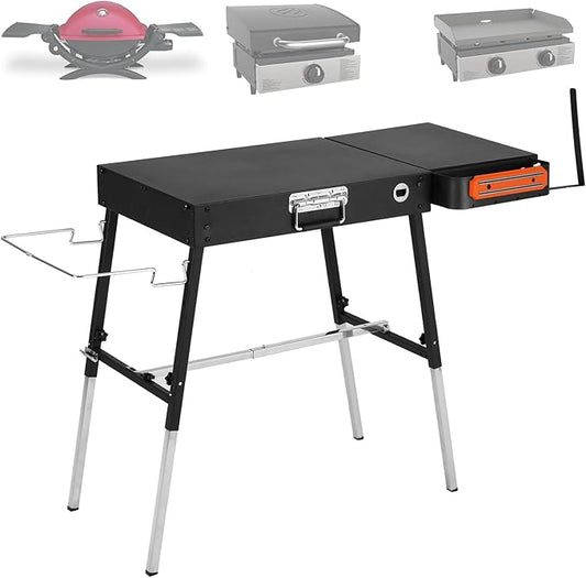 Portable Griddle Stand Compatible with Blackstone 17" or 22" Griddles - Folding Grill Table with Magnetic Tool Rack, Paper Towel Holder, Bottle Opener & Hooks for Outdoor Camping