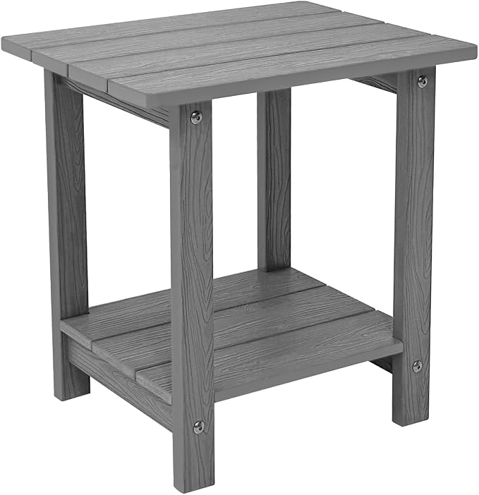 Outdoor Side Table, Weather Resistant Double Small Adirondack Side Table, Outdoor Indoor End Table for Chair, 17" Patio Table for Pool, Deck and Porch, Black (Item2, Grey)