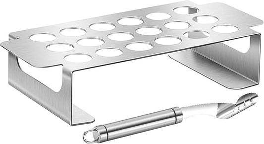 Jalapeno Grill Rack with Corer Tool, Jalapeno Popper Holder, Chili Pepper Corer Tool, 18 Holes Stainless Steel Drumstick Chicken Wings Roaster for BBQ Smoker and Oven(Silver)