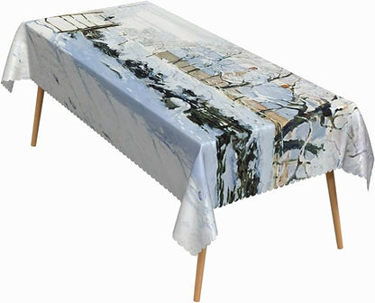 54x78 Inch Oil Painting Rectangle Tablecloth Monet The Magpie Table Cloth Impressionist Art Washable Durable Table Cover for Dining Garden Atelier BBQ Home Decor
