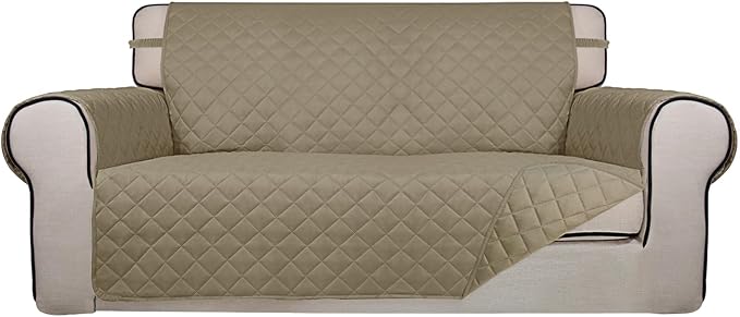 PureFit Reversible Quilted Couch Covers for Dogs Loveseat Sofa Cover 54" | Beige/Beige, Water Resistant Couch Protector, Washable Pet Couch Cover with Non Slip and Elastic Straps For Kids