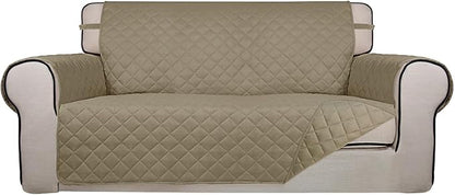 PureFit Reversible Quilted Couch Covers for Dogs Loveseat Sofa Cover 54" | Beige/Beige, Water Resistant Couch Protector, Washable Pet Couch Cover with Non Slip and Elastic Straps For Kids