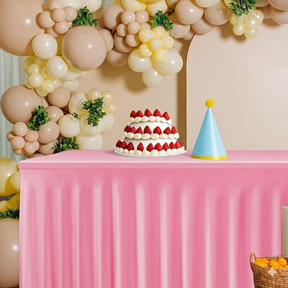 4 Pack Pink Spandex Table Covers 4ft Rectangle Ruffle Skirts for Party | Elastic Table Covers 4 Foot, Pleated Fitted Table Cloths, Wrinkle Resistant Elegant Table Skirts Wedding, Banquets