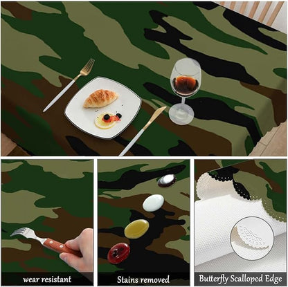 Swono Tablecloth 52"X70" Camouflage, Hunting Military Camo Jungle Rectangle Table Cover Anti-Oil Tablecloth for Dining Tables, Parties, Wedding and Banquet Decoration, Green Brown