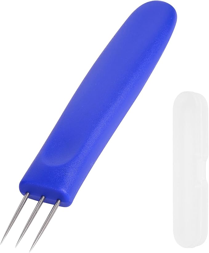 3-Prong Sausage Pricker Tool, 6.5 Inch Stainless Steel Meat Needle for Sausage Making, with Non-Slip Handle & Storage Case for Sausage Making