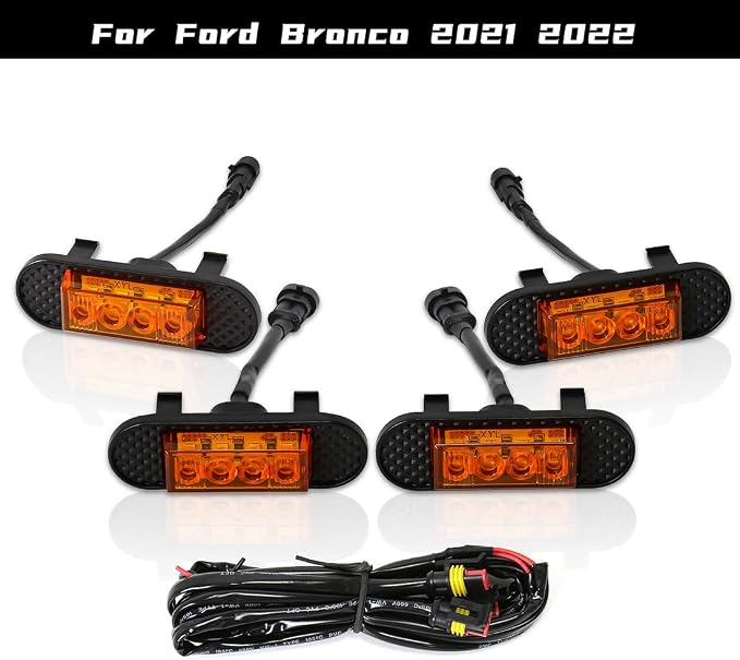 LED Grill Lights For Ford Bronco 2021 2022 2023 Amber Grille Lamps Kit 4 Pcs with Fuse