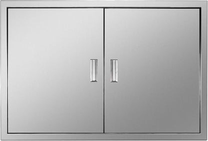 Outdoor Kitchen Door 39" W x 26" H Stainless Steel BBQ Double Access Door Flush Mount Vertical Wall Doors with Handle and Hooks Suitable for Grilling Station Outside Cabinet Outdoor Kitchen