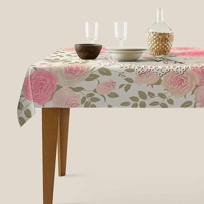 TKS MITLAN Shabby Chic Rose Pattern Tablecloth Decor Lace Frame with A Bouquet of Roses Table Cloth Dining Room Kitchen Table Cover 60" X 84" Oblong/Rectangle