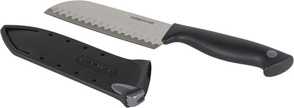 Farberware EdgeKeeper 5 Inch Santoku Knife with Self-Sharpening Blade Cover, High-Carbon Stainless Steel Blade with Oval Indentations, Ergonomic Handle