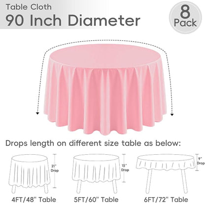 8 Pack Pink Round Tablecloth 90 Inch | For 3Ft-5Ft Round Table, Wrinkle Resistant Table Cloth, Washable Polyester Fabric, For Wedding Party Banquet Buffet Camping