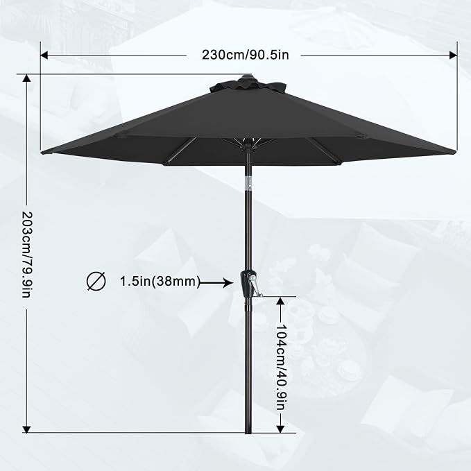MASTERCANOPY 7.5ft Patio Umbrella with Tilt & Crank, Dark Gray | 6 sturdy ribs;UV/water resistant;Vent;easy setup;for garden/deck/backyard/pool