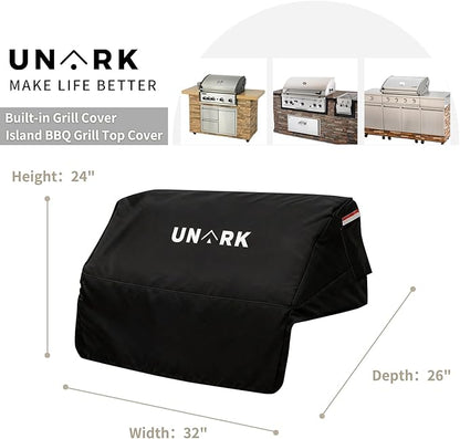 Built-in Grill Cover for Outdoor Grill, 32 Inch Island BBQ Covers for Outside Kitchen Grill Covers Heavy Duty Waterproof with Plush Lining (32" W x 26" D x 24" H Inches, Black)
