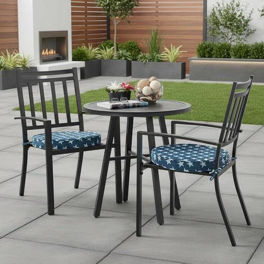 Set of 2 Outdoor 18 inch Round Patio Dining Chair Pads – Comfortable Fiber-Filled Seat Cushions with Ties, Reversible Polyester Fabric - Stars