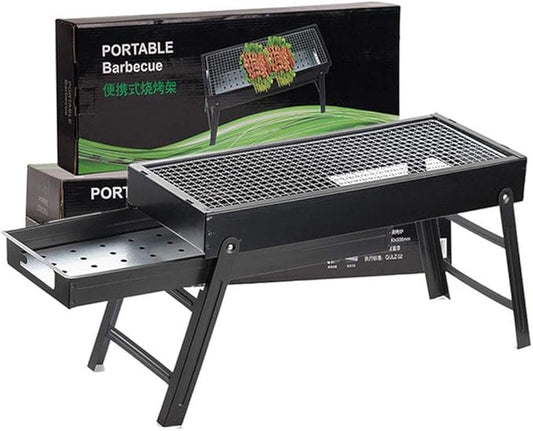 Gaone Portable Charcoal Grill, Stainless Steel Folding Grill, Barbecue Drawer for Family BBQ Party, Outdoor Garden, 5-10 People, Chrome Plated Cooking Grid (Black)