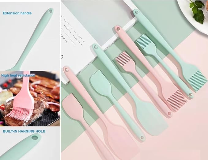 Premium Silicone Basting Brush Set of Two Heat Resistant Long Handle Pastry Brush for Grilling, Baking, BBQ and Cooking, Solid Core and Hygienic Solid Coating (Green) (3, pink)