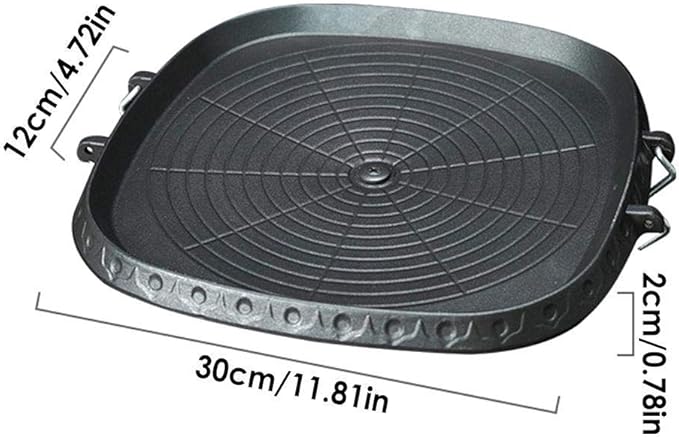 Korean BBQ Non-Stick Square Grill Pan with Natural Material 6 Layer Coating Easy Grease Draining 11.8 Inch Gas Range Grilling Pan for Both Home & Outdoor
