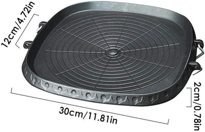 Korean BBQ Non-Stick Square Grill Pan with Natural Material 6 Layer Coating Easy Grease Draining 11.8 Inch Gas Range Grilling Pan for Both Home & Outdoor
