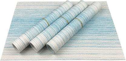 Placemat,Blending Color Durable Woven Vinyl Placemat Washable Heat-Resistant Anti-Skid Kitchen Dining Table Mats (Set of 4, Blue with White)