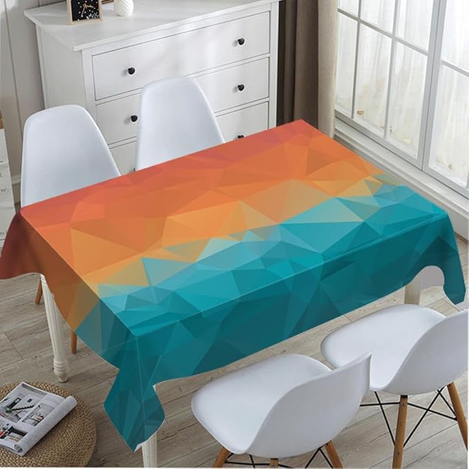 TKS MITLAN Colors Art Tablecloth Decor Blue Orange Triangular Polygonal Stereoscopic Gradient Table Cloth Dining Room Kitchen Table Cover 60" X 84" Oblong/Rectangle
