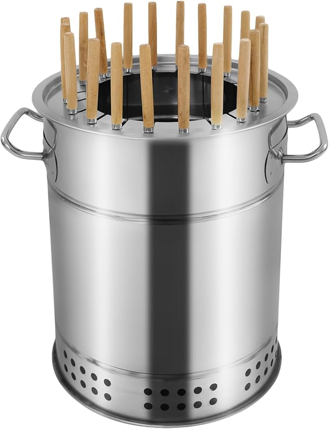 Portable Smokeless Barbecue Grill, Stainless Steel Charcoal Kebab Grill, Large Capacity 360° All-Round Roasting, Hanging BBQ Stove for Camping, Picnic, Backyard, Outdoor Cooking,Diameter 11.8 inch