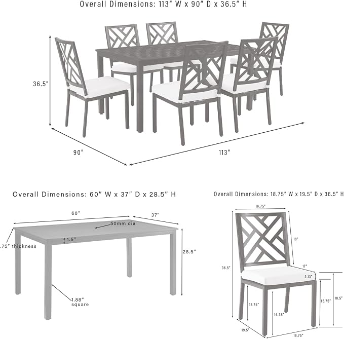 Crosley Furniture Locke 7-Piece Outdoor Dining Set for 6, Patio Table and Chairs for Backyard, Deck, Matte Black with Creme Cushions