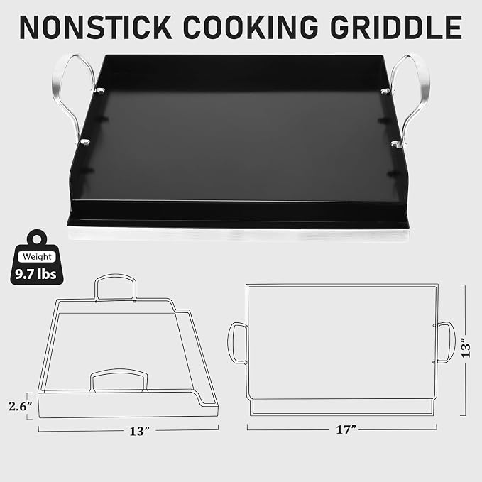 Utheer 17 x 13 Stainless Ceramic Griddle for Gas Grill & Stove top | Universal Flat Top with Grease Groove, Reinforced Ridges & High Sidewalls, Great for Stove, Parties, Camping & Tailgating