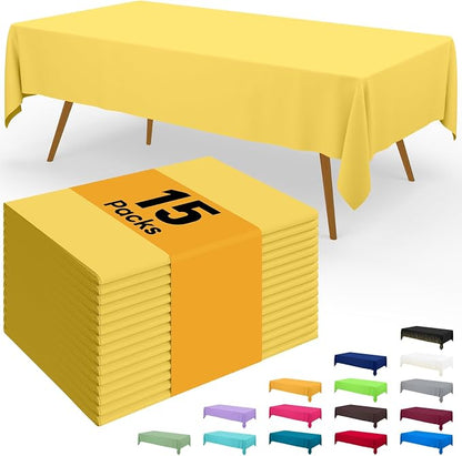 Smiry Disposable Table Cloth - 15 Pack, 54 x 108 Inch Waterproof Rectangle Tablecloths for Parties, Decorative Plastic Table Cover, Leakproof & Sturdy, Yellow