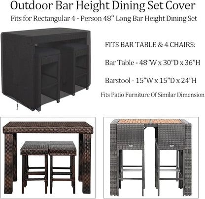 Outdoor Bar Height Dining Set Cover Heavy Duty Waterproof Patio Dining Set Cover for Rectangular 4 - Person 48'' Long Bar Height Dining Set