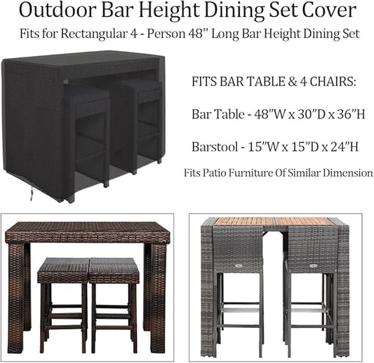 Outdoor Bar Height Dining Set Cover Heavy Duty Waterproof Patio Dining Set Cover for Rectangular 4 - Person 48'' Long Bar Height Dining Set